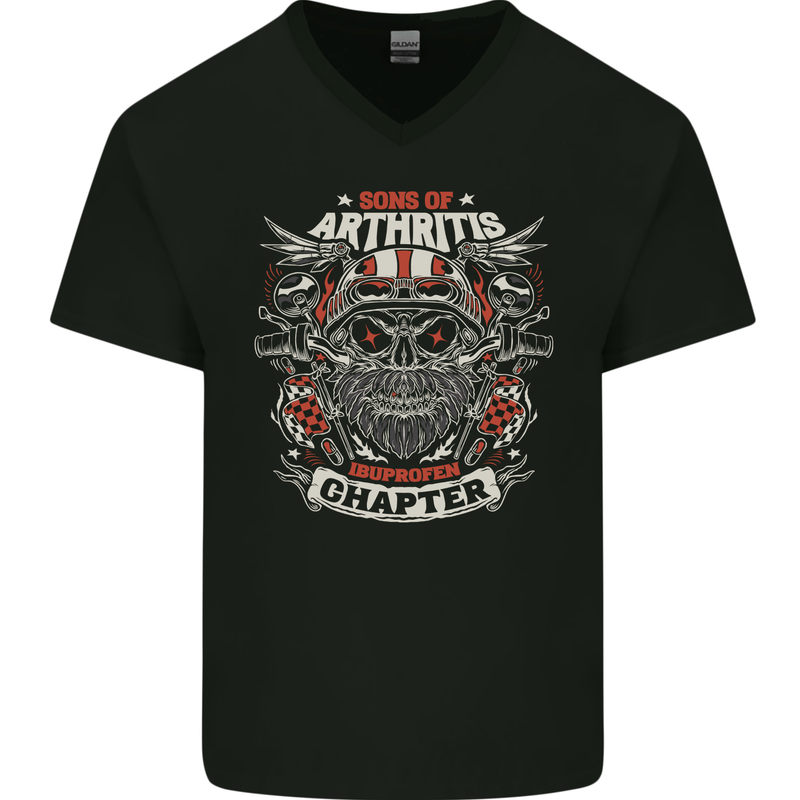Sons of Arthritis Funny Biker Motorcycle Mens V-Neck Cotton T-Shirt Black