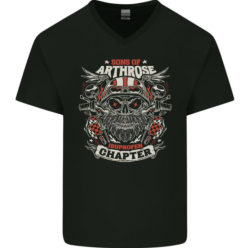 Sons of Arthrose Funny Biker Motorbike Motorcycle Mens V-Neck Cotton T-Shirt Black