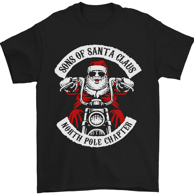 a black shirt with a santa clause riding a motorcycle