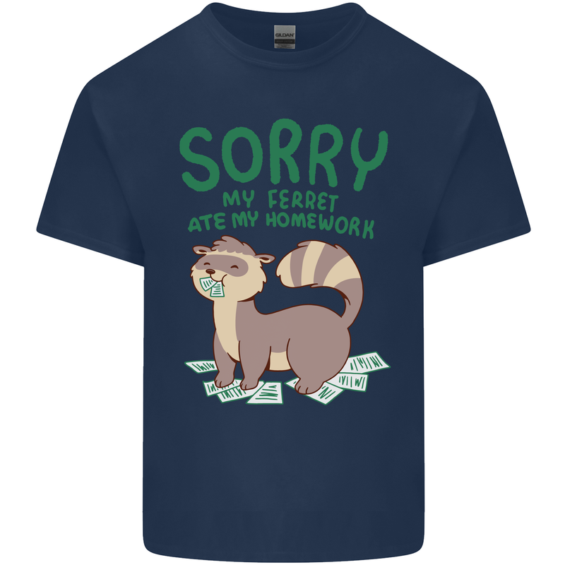 Sorry My Ferret Ate My Homework Funny Mens Cotton T-Shirt Tee Top Navy Blue