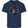 South Africa Bodybuilding Gym Training African Mens V-Neck Cotton T-Shirt Navy Blue