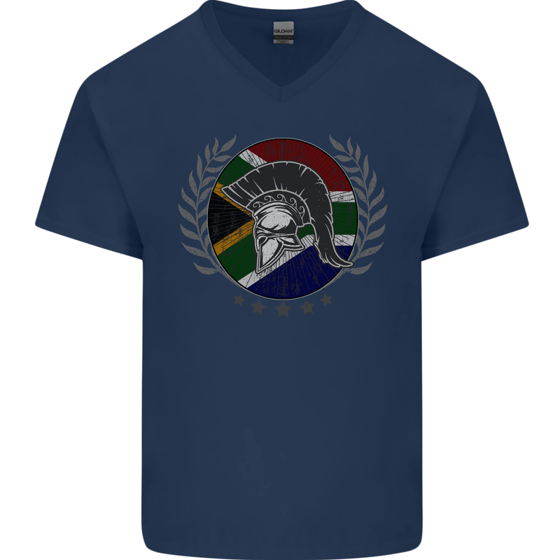 South Africa Bodybuilding Gym Training African Mens V-Neck Cotton T-Shirt Navy Blue