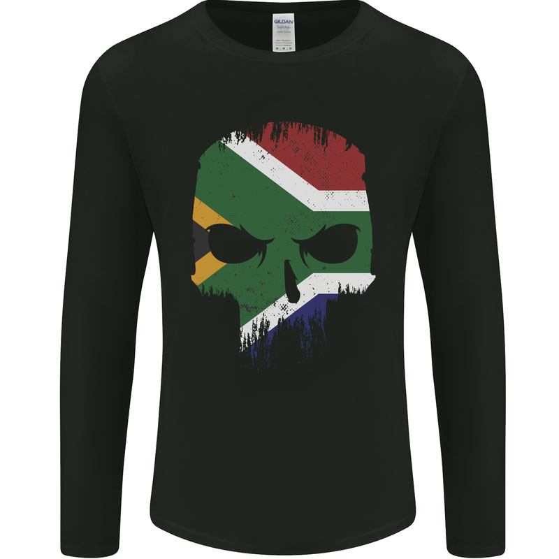 South Africa Skull African Flag Gym Biker Mens Long Sleeve T-Shirt Black