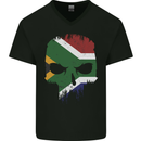 South Africa Skull African Flag Gym Biker Mens V-Neck Cotton T-Shirt Black