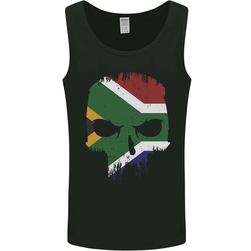 South Africa Skull African Flag Gym Biker Mens Vest Tank Top Black