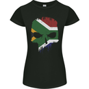 South Africa Skull African Flag Gym Biker Womens Petite Cut T-Shirt Black