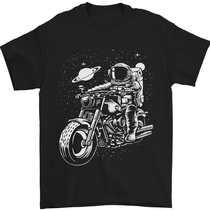 a black t - shirt with an astronaut riding a motorcycle