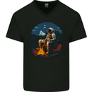 Space Camp Funny Astronaut Camping Mens V-Neck Cotton T-Shirt Black