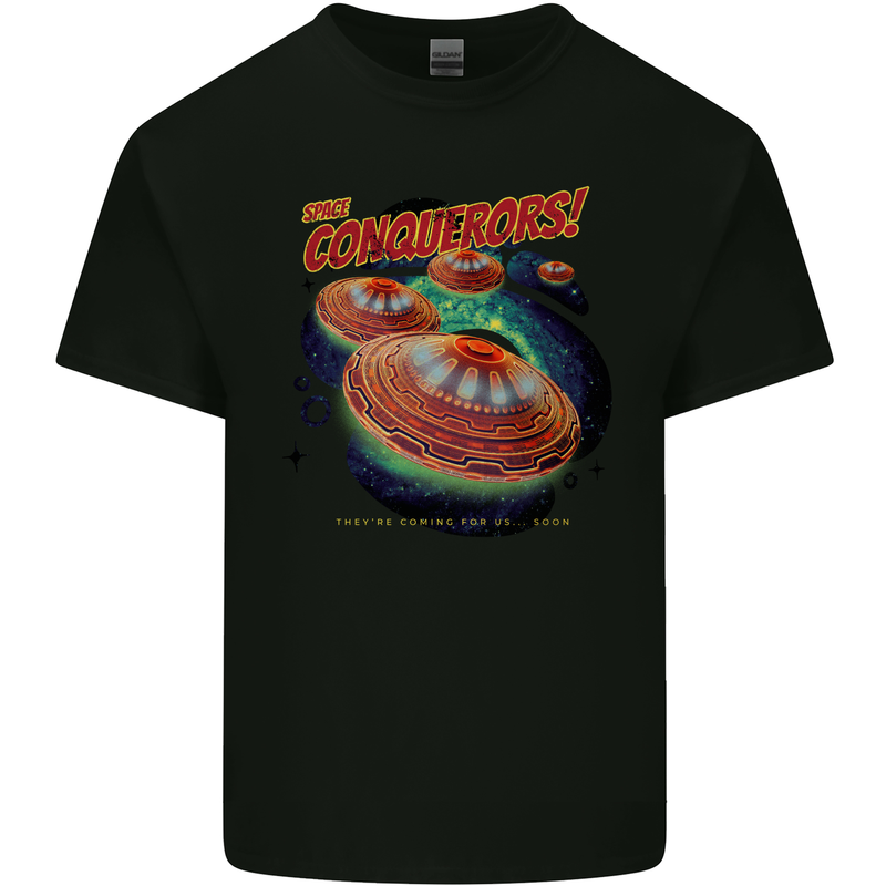 Space Conquerors Alien Flying Saucer UFO Mens Cotton T-Shirt Tee Top Black