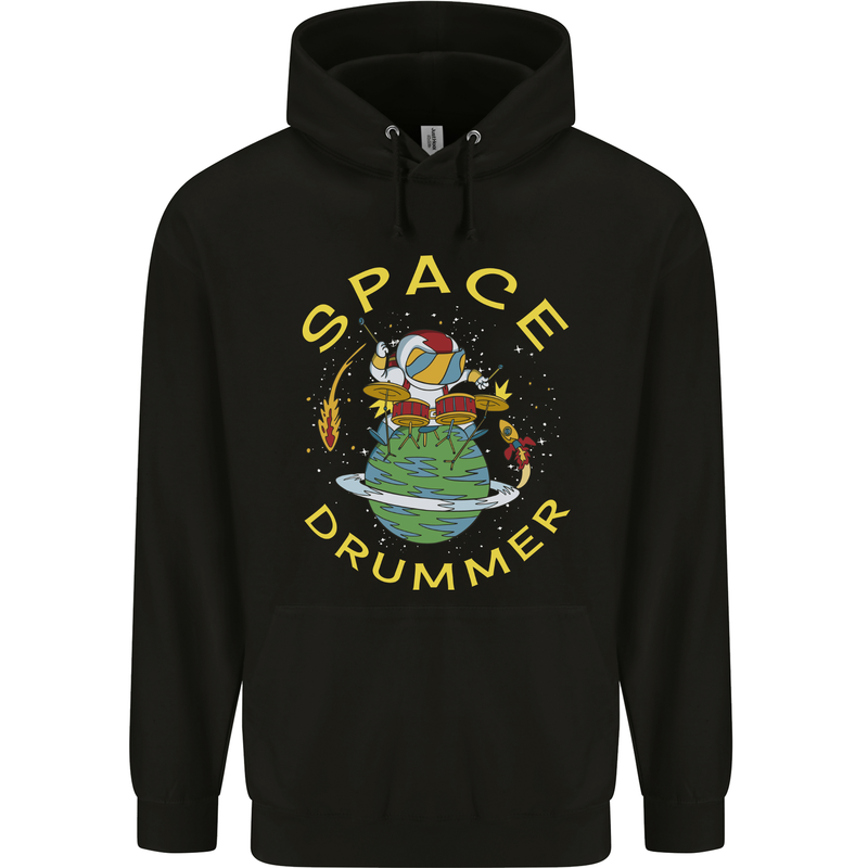 Space Drummer Drumming Astronaut Drum Mens 80% Cotton Hoodie Black