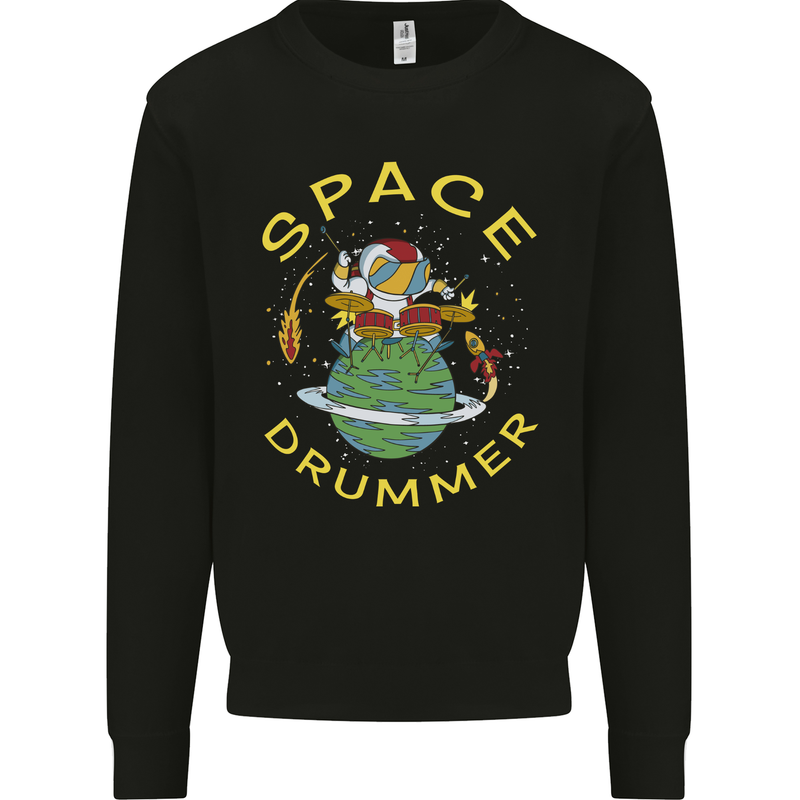 Space Drummer Drumming Astronaut Drum Mens Sweatshirt Jumper Black