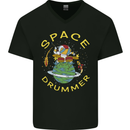 Space Drummer Drumming Astronaut Drum Mens V-Neck Cotton T-Shirt Black
