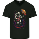 Space Gig An Astronaut Palying Electric Guitar Mens V-Neck Cotton T-Shirt Black