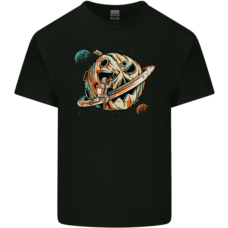 Space Halloween Pumpkin Astronaut Planet Kids T-Shirt Childrens Black