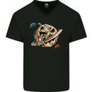 Space Halloween Pumpkin Astronaut Planet Mens V-Neck Cotton T-Shirt Black