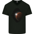 Space Planet Sun Flare Universe Mens V-Neck Cotton T-Shirt Black