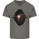 Space Planet Sun Flare Universe Mens V-Neck Cotton T-Shirt Charcoal