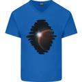 Space Planet Sun Flare Universe Mens V-Neck Cotton T-Shirt Royal Blue