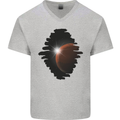 Space Planet Sun Flare Universe Mens V-Neck Cotton T-Shirt Sports Grey