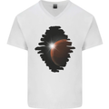 Space Planet Sun Flare Universe Mens V-Neck Cotton T-Shirt White