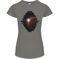 Space Planet Sun Flare Universe Womens Petite Cut T-Shirt Charcoal