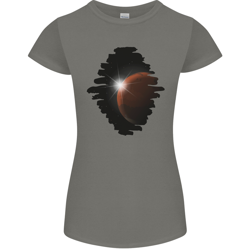 Space Planet Sun Flare Universe Womens Petite Cut T-Shirt Charcoal