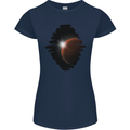 Space Planet Sun Flare Universe Womens Petite Cut T-Shirt Navy Blue