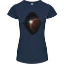 Space Planet Sun Flare Universe Womens Petite Cut T-Shirt Navy Blue