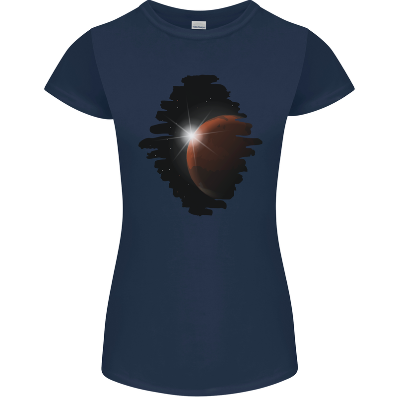 Space Planet Sun Flare Universe Womens Petite Cut T-Shirt Navy Blue