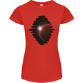 Space Planet Sun Flare Universe Womens Petite Cut T-Shirt Red