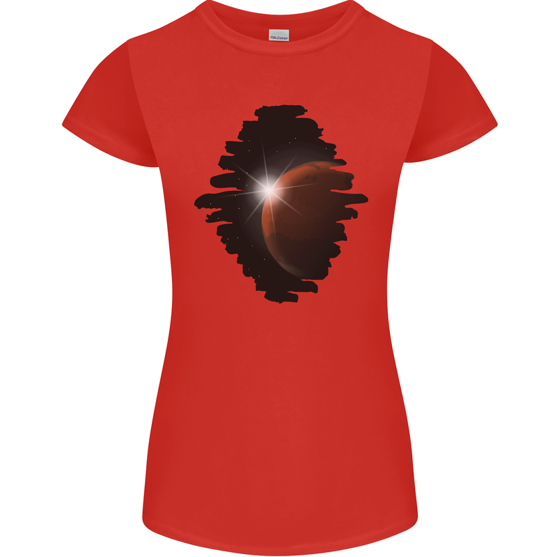 Space Planet Sun Flare Universe Womens Petite Cut T-Shirt Red