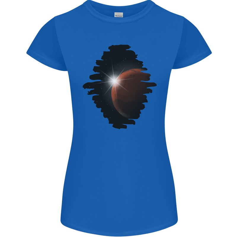 Space Planet Sun Flare Universe Womens Petite Cut T-Shirt Royal Blue