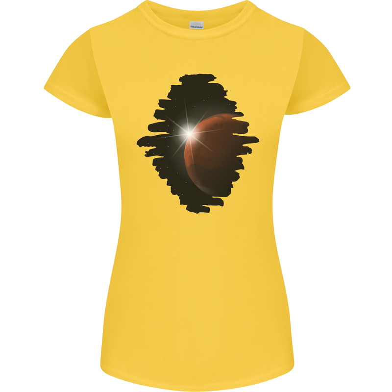 Space Planet Sun Flare Universe Womens Petite Cut T-Shirt Yellow