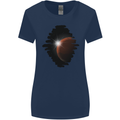 Space Planet Sun Flare Universe Womens Wider Cut T-Shirt Navy Blue