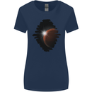 Space Planet Sun Flare Universe Womens Wider Cut T-Shirt Navy Blue