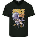 Space Rex Funny Astronaut Spaceman Dinosaur Mens V-Neck Cotton T-Shirt Black