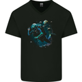 Space Scuba Diving Astronaut Diver Planets Mens V-Neck Cotton T-Shirt Black