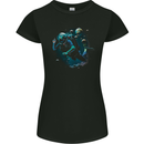 Space Scuba Diving Astronaut Diver Planets Womens Petite Cut T-Shirt Black