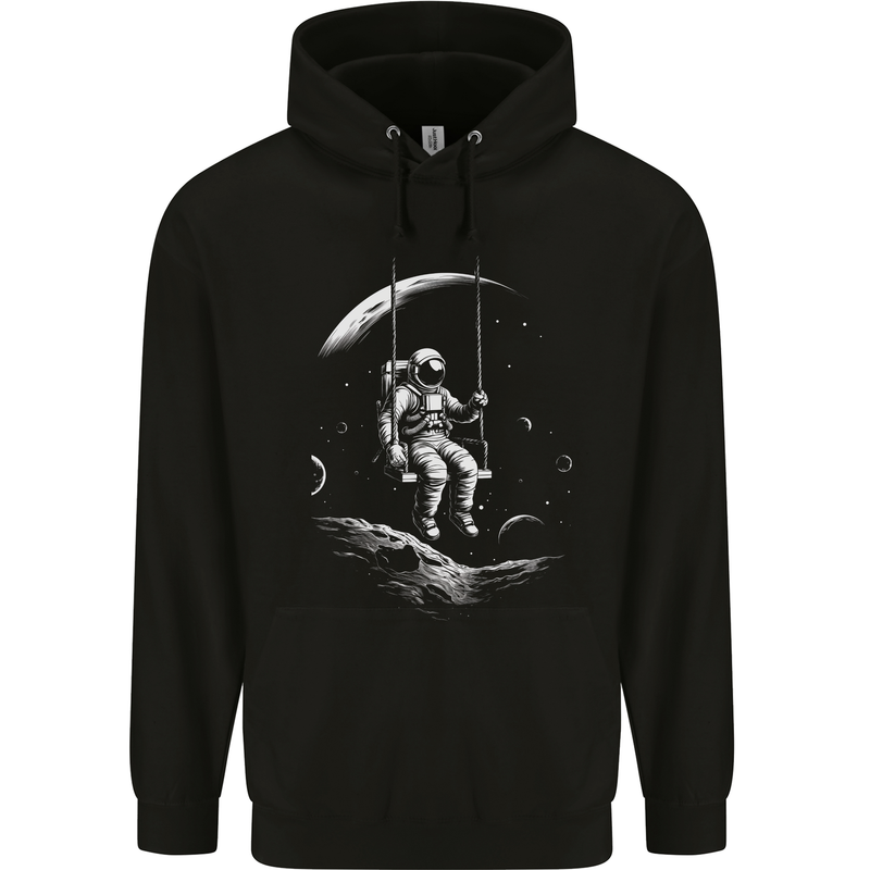 Space Swing Astronaut Spaceman Moon Fantasy Mens 80% Cotton Hoodie Black