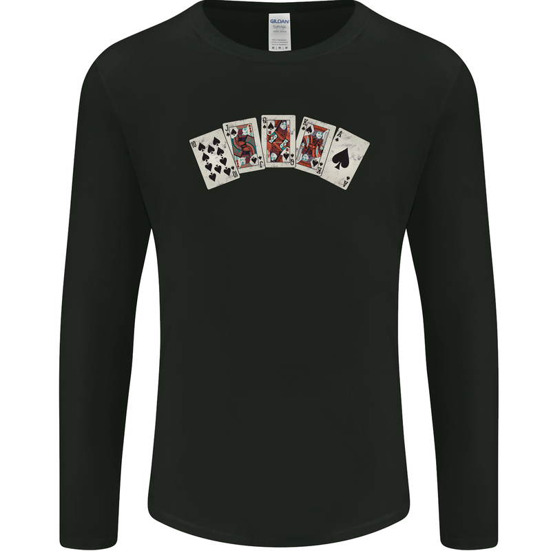 Spade Flush Poker Mens Long Sleeve T-Shirt Black