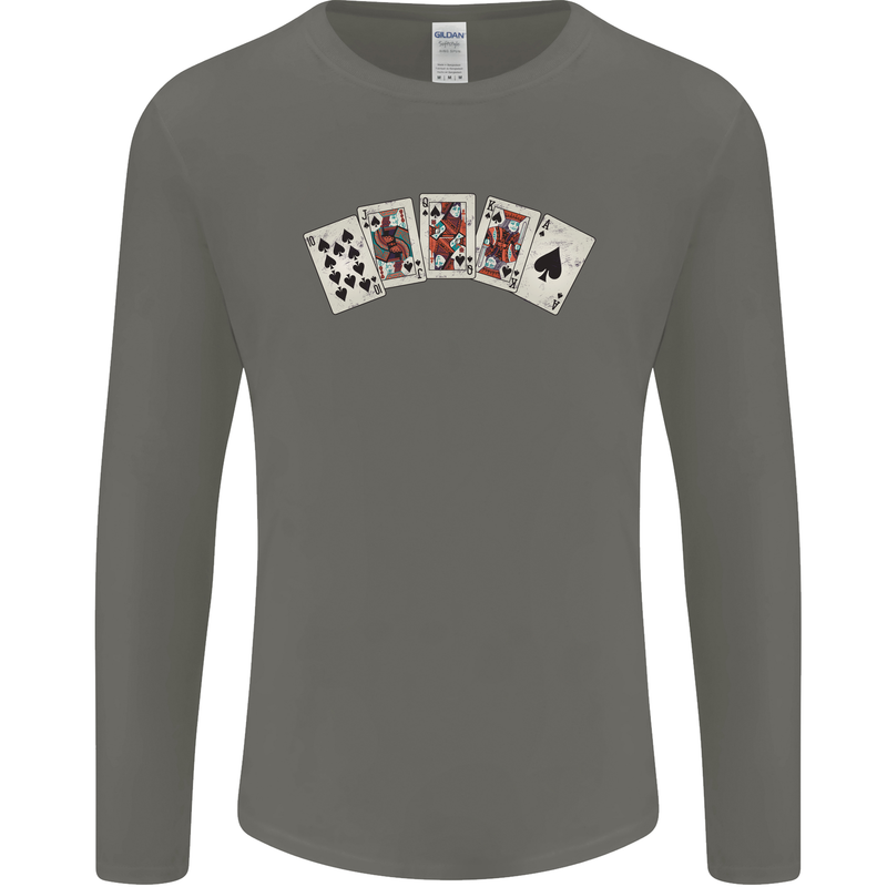 Spade Flush Poker Mens Long Sleeve T-Shirt Charcoal