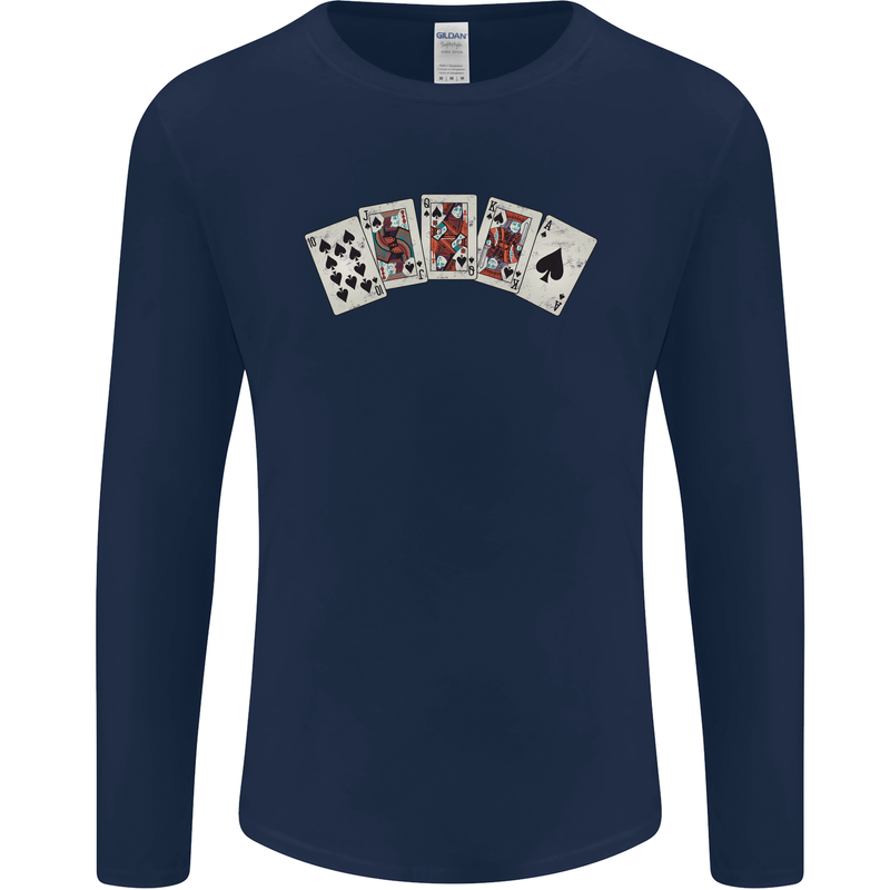 Spade Flush Poker Mens Long Sleeve T-Shirt Navy Blue