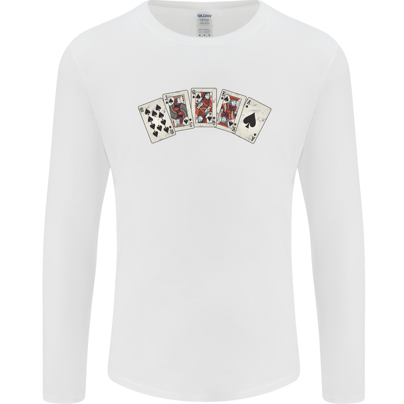 Spade Flush Poker Mens Long Sleeve T-Shirt White