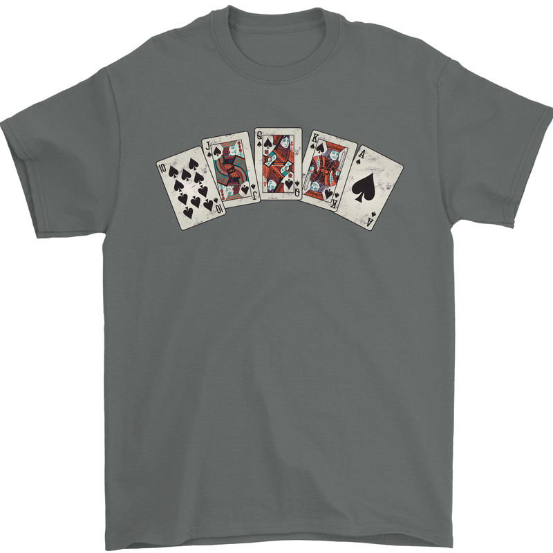 Spade Flush Poker Mens T-Shirt 100% Cotton Charcoal