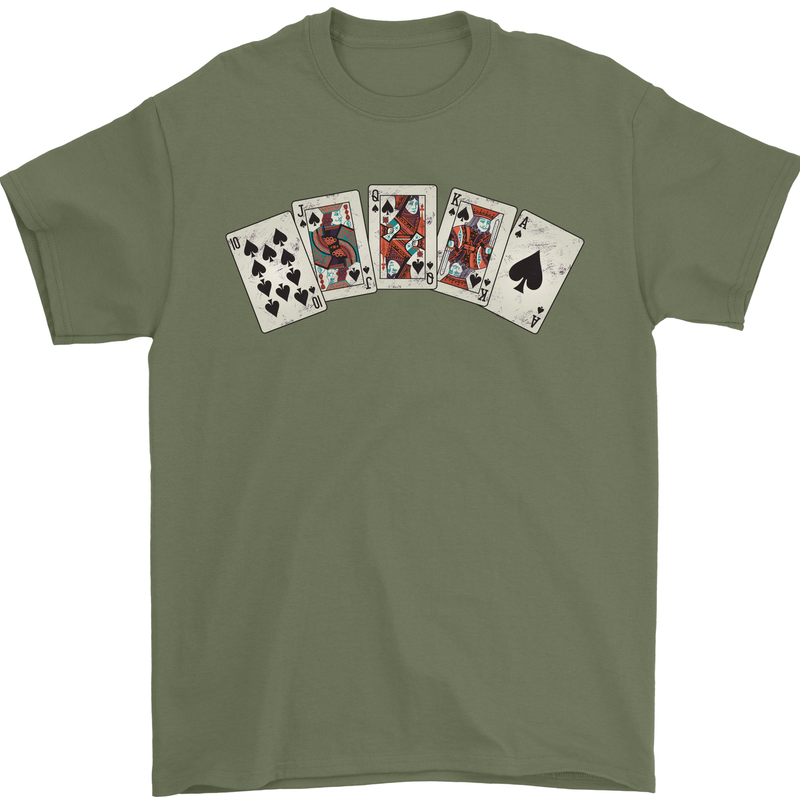 Spade Flush Poker Mens T-Shirt 100% Cotton Military Green