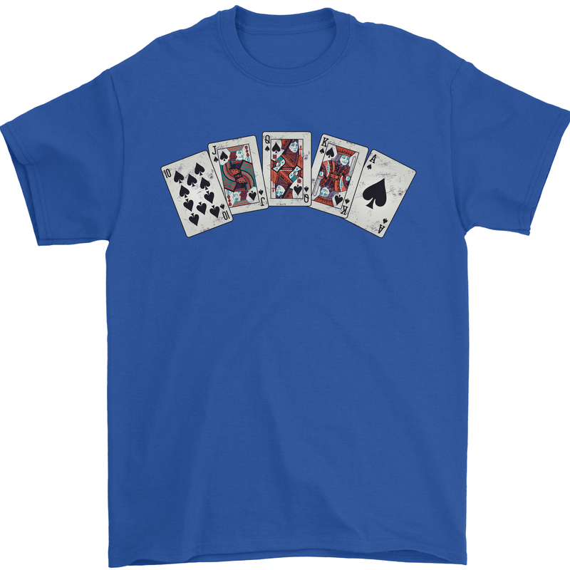 Spade Flush Poker Mens T-Shirt 100% Cotton Royal Blue