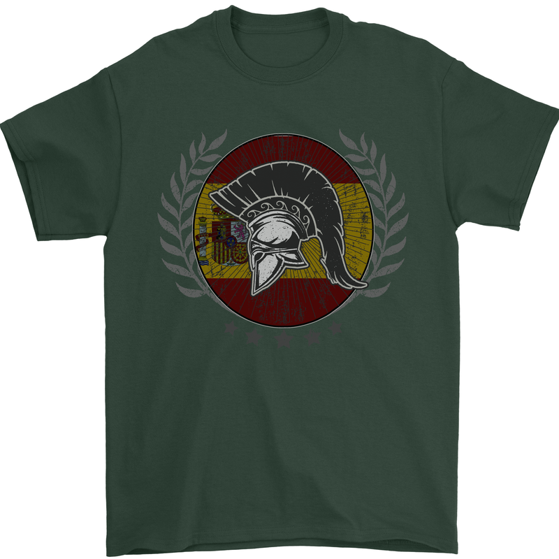 Spain Bodybuilding Flag Gym Training Spanish Mens T-Shirt 100% Cotton Forest Green