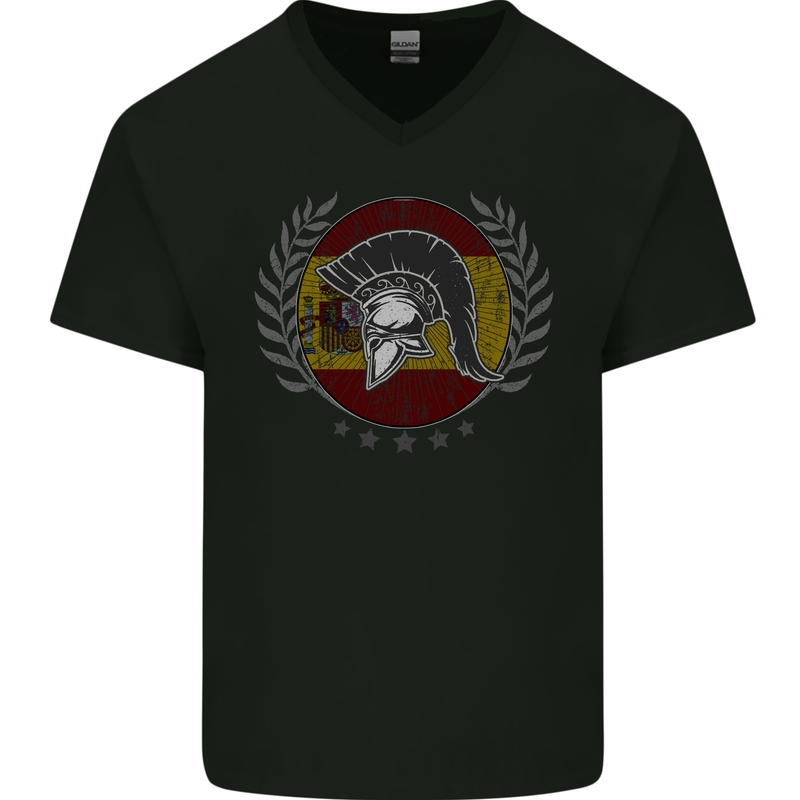 Spain Bodybuilding Flag Gym Training Spanish Mens V-Neck Cotton T-Shirt Black
