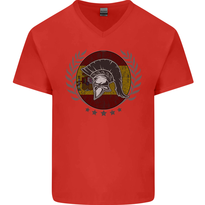 Spain Bodybuilding Flag Gym Training Spanish Mens V-Neck Cotton T-Shirt Red