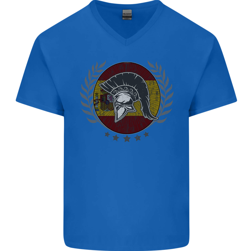 Spain Bodybuilding Flag Gym Training Spanish Mens V-Neck Cotton T-Shirt Royal Blue